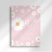Blush Pink Daisy 1e Verjaardag Uitnodiging