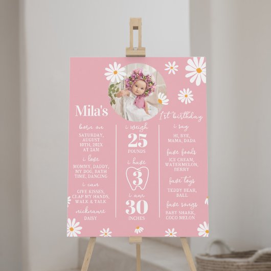 Blush Pink Daisy 1st Verjaardag Mijlpaal teken Poster
