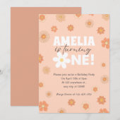 Blush Pink Daisy Eerste Verjaardag Uitnodiging (Voorkant / Achterkant)