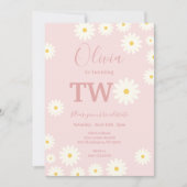Blush Pink Daisy Floral 2e Verjaardagsfeest Kaart (Voorkant)