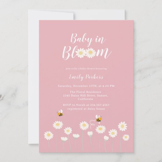 Blush Pink Daisy Floral Baby in Bloom Girl Shower Kaart (Voorkant)