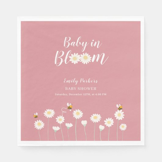 Blush Pink Daisy Floral Baby in Bloom Shower Servet (Voorkant)
