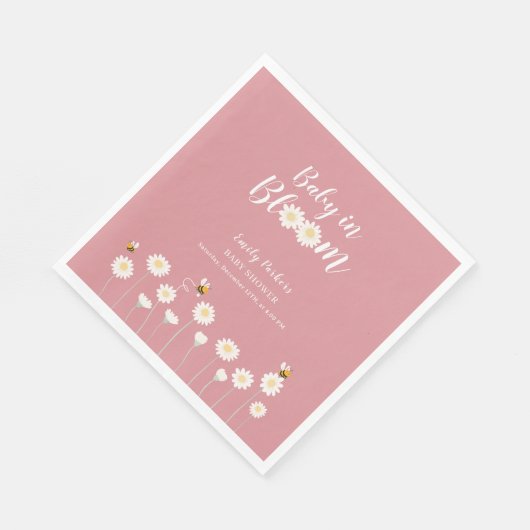 Blush Pink Daisy Floral Baby in Bloom Shower Servet (Hoek)