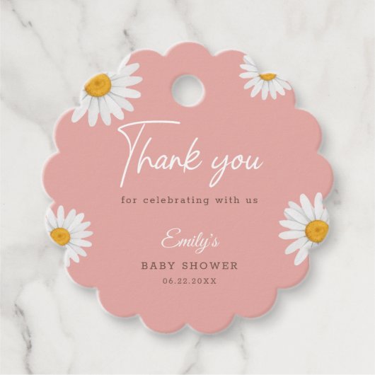 Blush Pink Daisy Floral Baby Shower Bedankjes Labels (Voorkant)