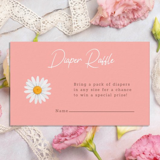 Blush Pink Daisy Floral Baby Shower Diaper Raffle Informatiekaartje