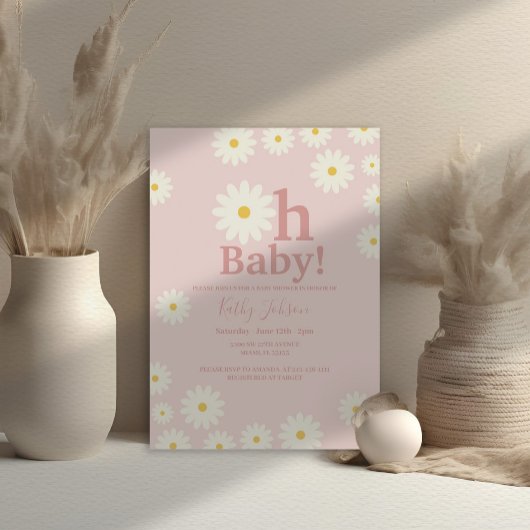 Blush Pink Daisy Floral Bohemian Meisje Baby showe Kaart