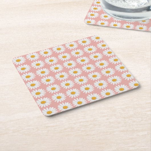Blush Pink Daisy Floral Pattern Baby Shower Kartonnen Onderzetters (Schuin)
