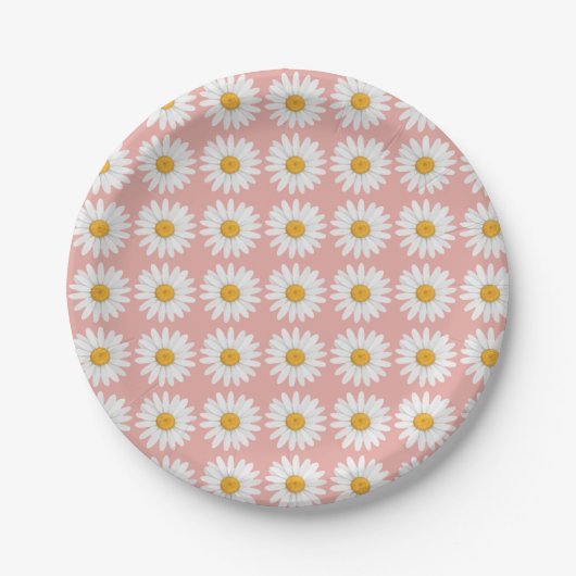 Blush Pink Daisy Floral Pattern Party Papieren Bordje (Voorkant)