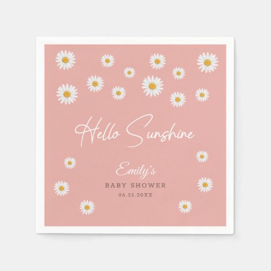Blush Pink Daisy Hello Sunshine Baby Shower Paper Servet (Voorkant)
