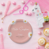 Blush Pink Daisy Hello Sunshine Baby Shower Papieren Bordje (Feest)