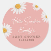 Blush Pink Daisy Hello Sunshine Baby Shower Ronde Sticker (Voorkant)
