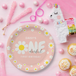 Blush Pink Daisy OneDerful 1st verjaardagsfeestje Papieren Bordje