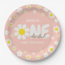 Blush Pink Daisy OneDerful 1st verjaardagsfeestje Papieren Bordje