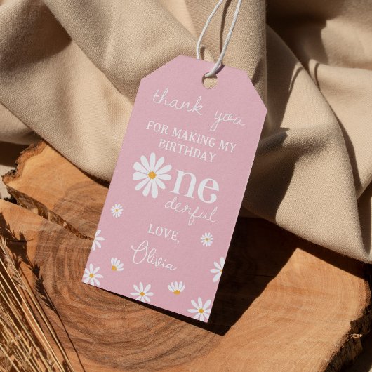 Blush Pink Daisy Verjaardag Dank u Label Cadeaulabel