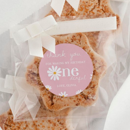 Blush Pink Daisy Verjaardag Sticker Labels