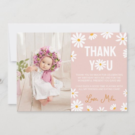Blush Pink Daisy Verjaardagsfeestje Dank je Kaart (Voorkant)