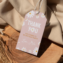 Blush Pink Daisy Verjaardagsfeestje Dank u Label Cadeaulabel