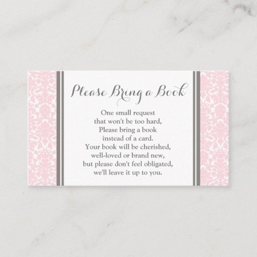 Blush Pink Damask Baby shower Boek Aanvraag Kaart (Voorkant)