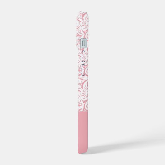 Blush Pink Damask Pattern Monogram iPhone 14 Hoesj 15 Case (Linkerkant)