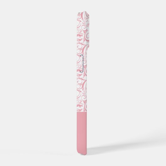 Blush Pink Damask Pattern Monogram iPhone 14 Hoesj 15 Case (Rechterkant)