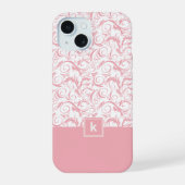 Blush Pink Damask Pattern Monogram iPhone 14 Hoesj 15 Case (Achterkant)