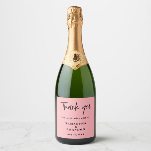 Blush Pink Dank u bruiloft Sparkling Wijnetiket (Voorkant)
