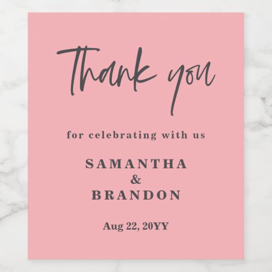 Blush Pink Dank u bruiloft Wijn Etiket (Enkel label)