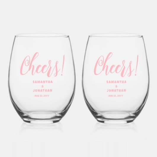 Blush Pink Dank u bruiloft Wijnglas Zonder Voet (Voorkant)