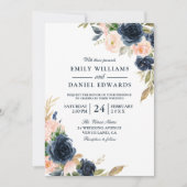 Blush Pink & Deep Navy Elegant Spring Wedding Kaart (Voorkant)