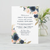 Blush Pink & Deep Navy Elegant Spring Wedding Kaart (Staand voorkant)