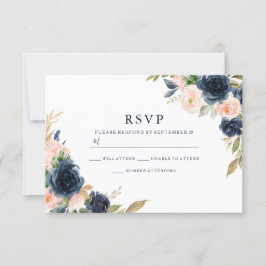 Blush Pink & Deep Navy Elegant Spring Wedding RSVP Kaartje