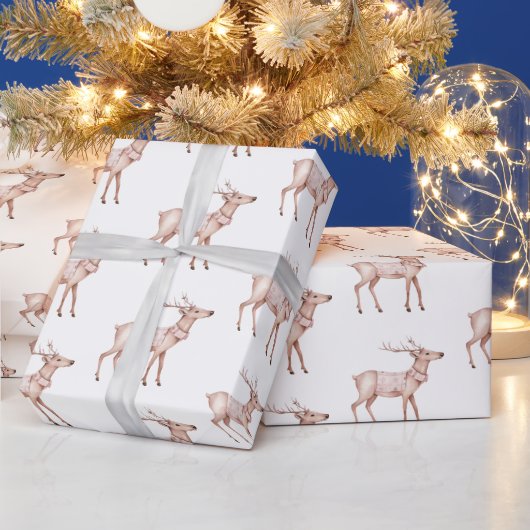 Blush Pink Deer Kerstmis Cadeaupapier (Feestdagen)