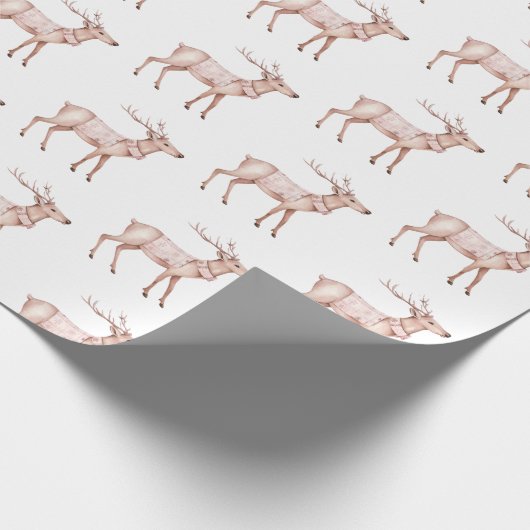Blush Pink Deer Kerstmis Cadeaupapier (Hoek)