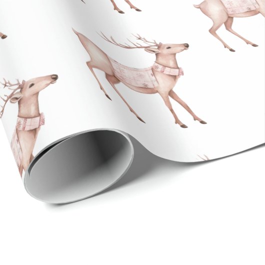 Blush Pink Deer Kerstmis Cadeaupapier (Rol Hoek)