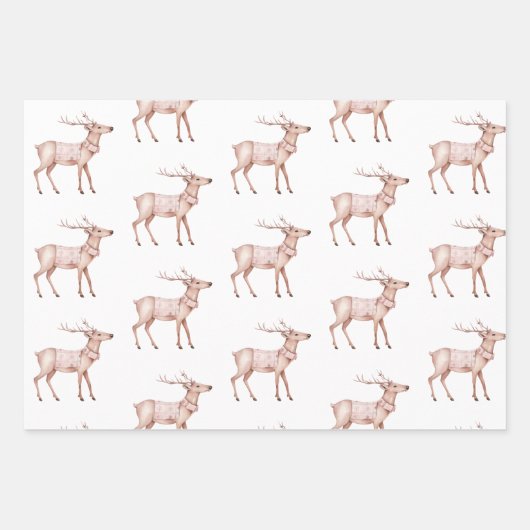 Blush Pink Deer Pine Cones Kerstbomen Inpakpapier Vel (Voorkant)