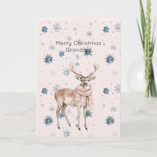Blush Pink Deer Snowflakes Christmas Kaart (Voorkant)