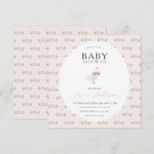 Blush Pink Delicate Floral White Goose Baby shower Kaart (Voorkant / Achterkant)