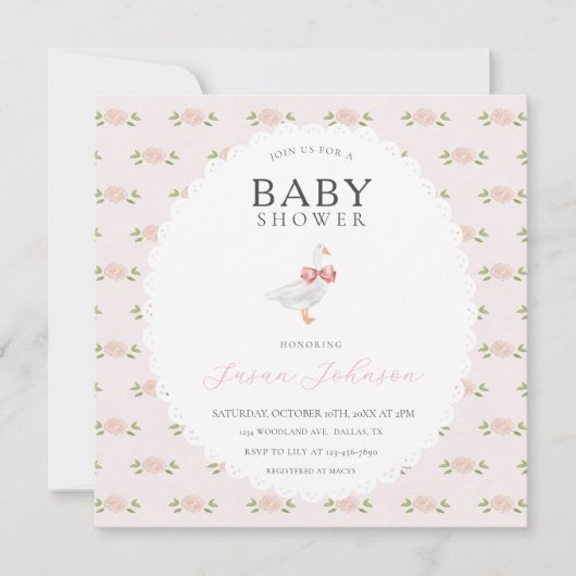 Blush Pink Delicate Floral White Goose Baby shower Kaart (Voorkant)