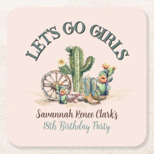 Blush Pink Desert Cactus Theme Party Keepsake Kartonnen Onderzetters (Voorkant)