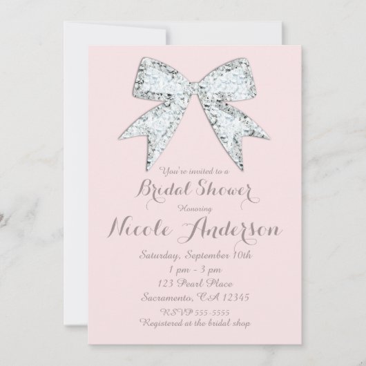 Blush Pink Diamond Bling Bow Glam Vrijgezellenfees Kaart (Voorkant)