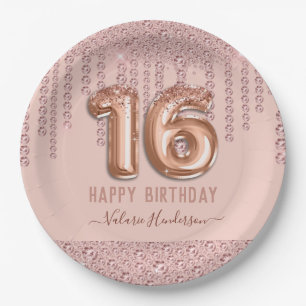 Blush Pink Diamond Drips Fijne 16e verjaardag Papieren Bordje