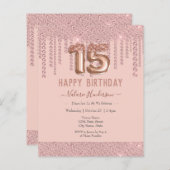 Blush Pink Diamond Drips Happy 15th Birthday (Voorkant / Achterkant)