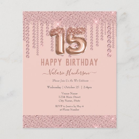 Blush Pink Diamond Drips Happy 15th Birthday (Voorkant)