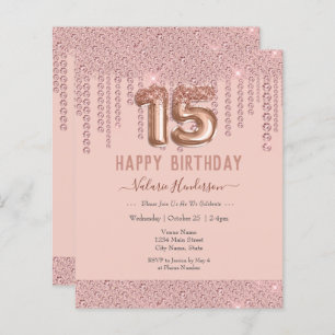 Blush Pink Diamond Drips Happy 15th Birthday