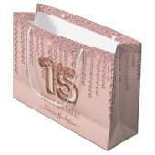 Blush Pink Diamond Drips Happy 15th Birthday Groot Cadeauzakje (Voorkant Gekanteld)