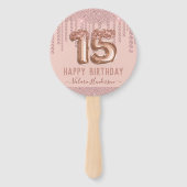 Blush Pink Diamond Drips Happy 15th Birthday Handwaaier (Voorkant)