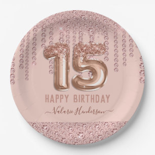 Blush Pink Diamond Drips Happy 15th Birthday Papieren Bordje
