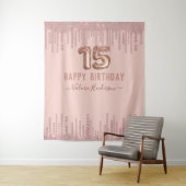 Blush Pink Diamond Drips Happy 15th Birthday Wandkleed (In situ)