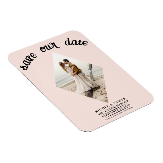 Blush Pink Diamond Foto Bruiloft Save the Date Magneet (Rechterzijde)