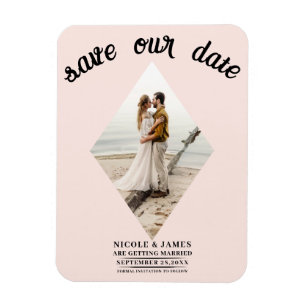 Blush Pink Diamond Foto Bruiloft Save the Date Magneet